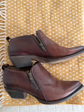 Frye Brown Leather Side-Zip Ankle Booties